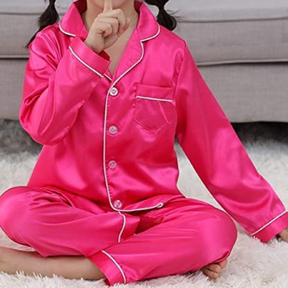 NWT GIRLS ROSE COLORED 2 PIECE SATIN PAJAMA SET - Picture 9 of 16